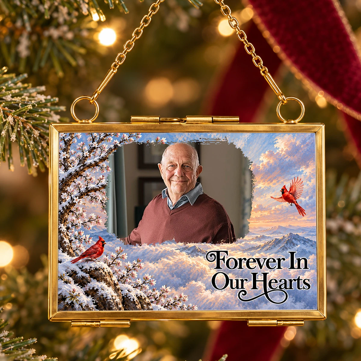 Personalized Memorial Photo Hanging Glass Frame Ornament – Custom Remembrance Christmas Ornament, Forever in Our Hearts Sympathy Gift for Loss of Loved One