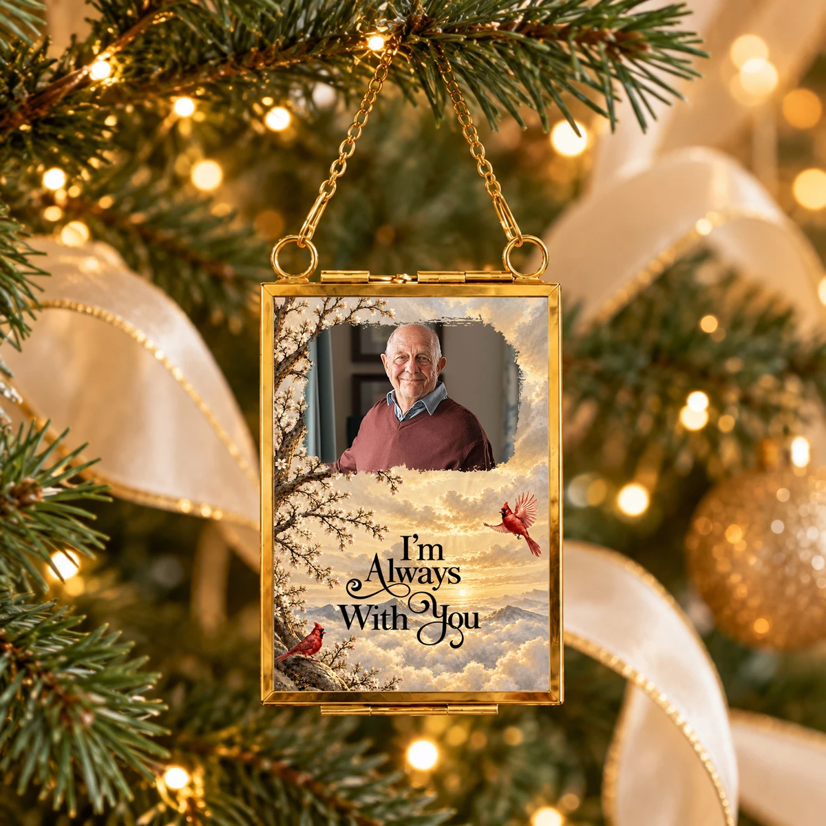 Personalized Memorial Photo Hanging Glass Frame Ornament – Custom Remembrance Christmas Ornament, Forever in Our Hearts Sympathy Gift for Loss of Loved One