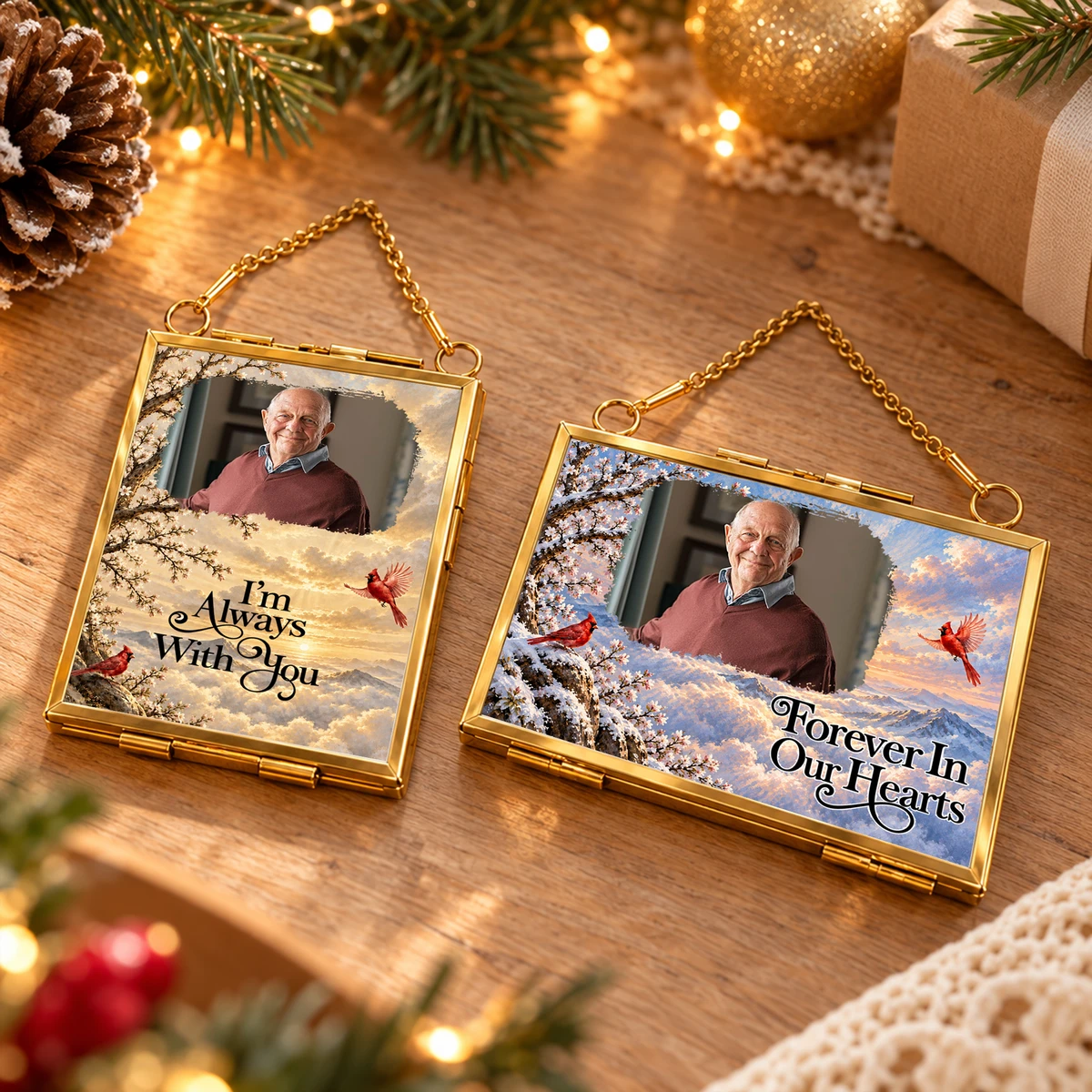 Personalized Memorial Photo Hanging Glass Frame Ornament – Custom Remembrance Christmas Ornament, Forever in Our Hearts Sympathy Gift for Loss of Loved One