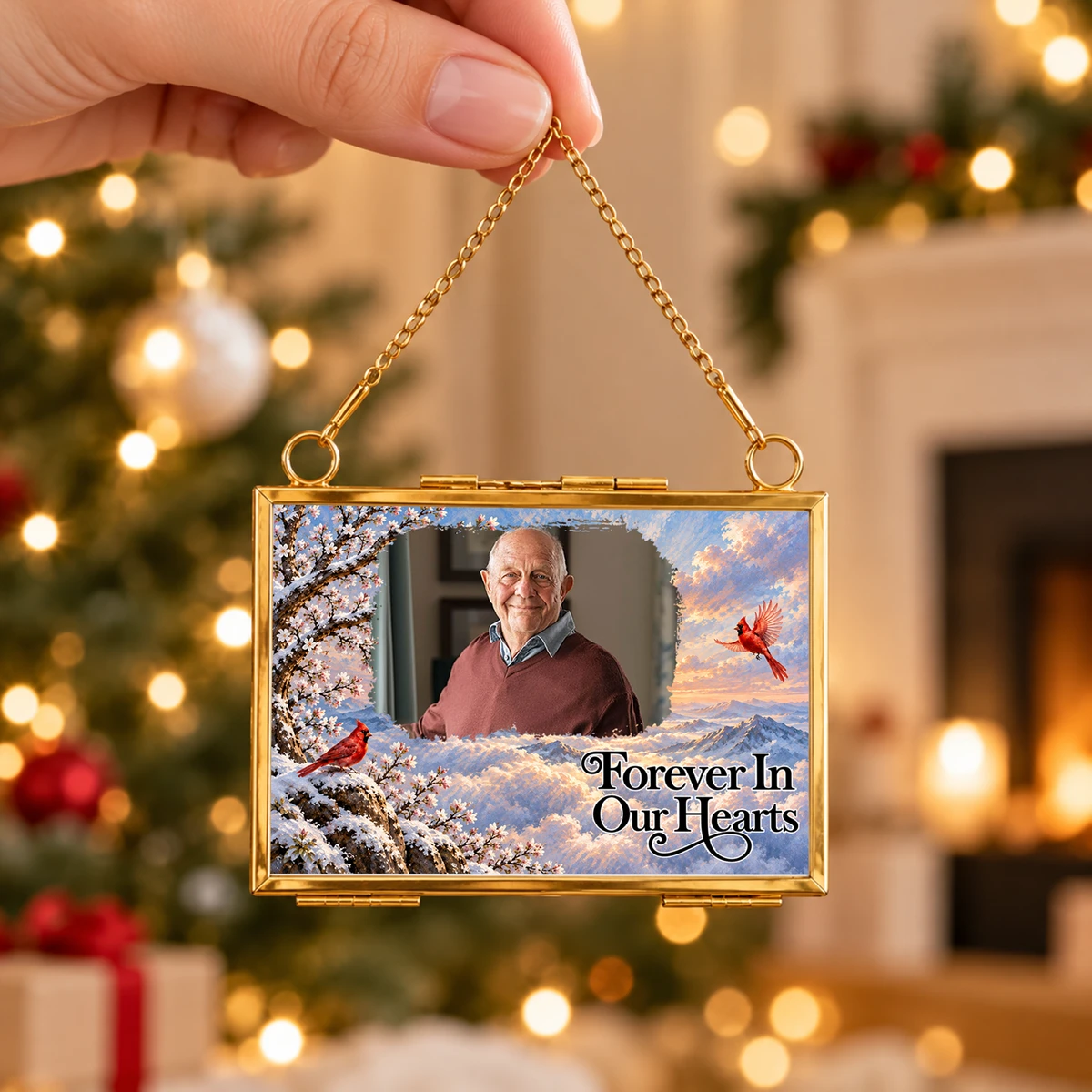 Personalized Memorial Photo Hanging Glass Frame Ornament – Custom Remembrance Christmas Ornament, Forever in Our Hearts Sympathy Gift for Loss of Loved One