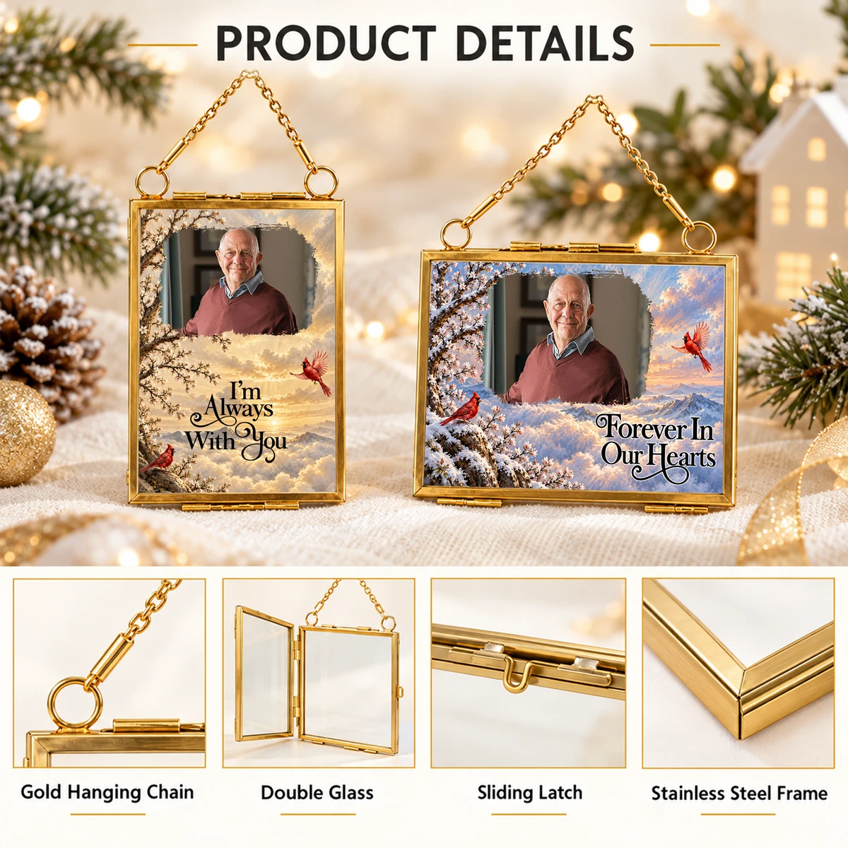 Personalized Memorial Photo Hanging Glass Frame Ornament – Custom Remembrance Christmas Ornament, Forever in Our Hearts Sympathy Gift for Loss of Loved One