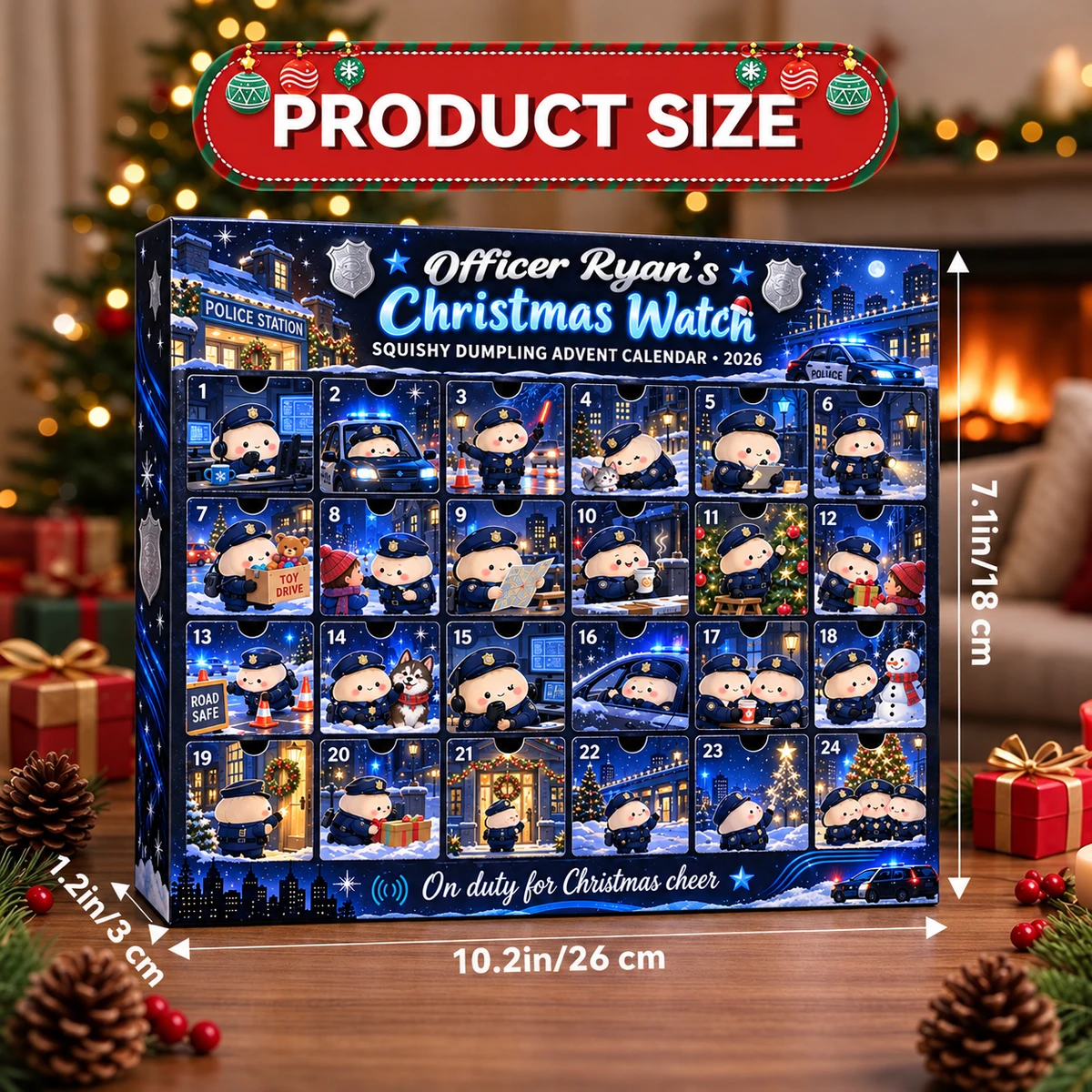 What’s Waiting Behind Today’s Door? Personalized Police Officer Dumpling Advent Calendar, Custom Name Squishy Christmas Gift