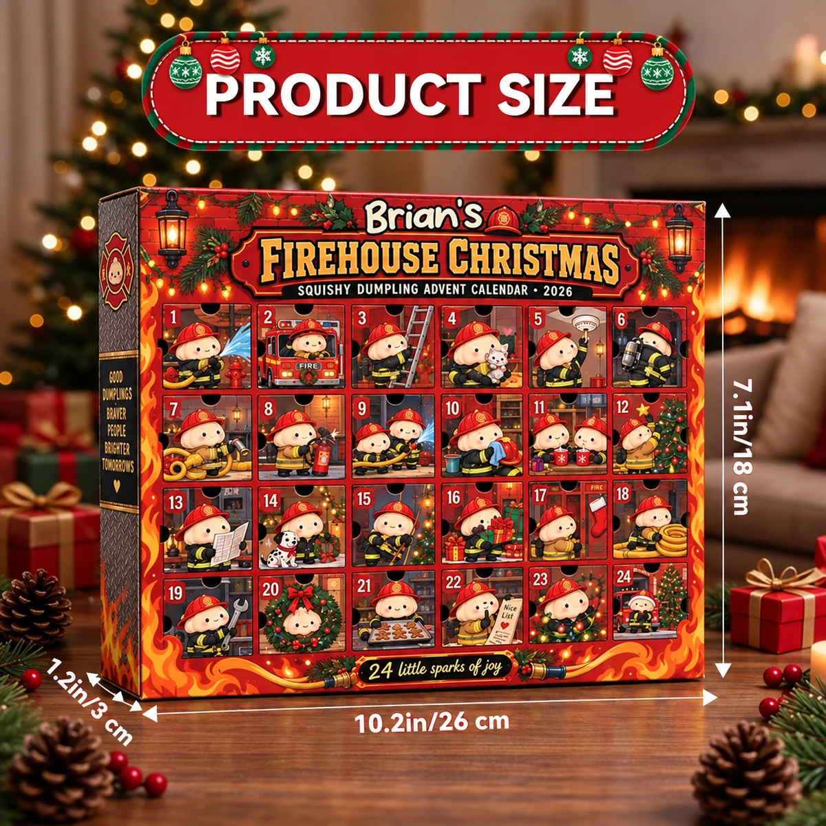 Personalized Firefighter Dumpling Advent Calendar 2026, Custom Name 24 Days Squishy Surprise Toys