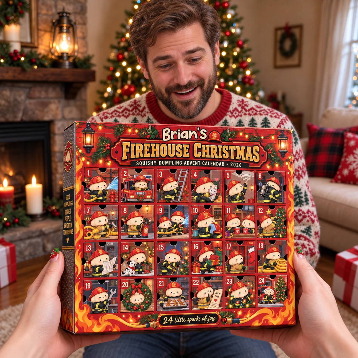 Personalized Firefighter Dumpling Advent Calendar 2026, Custom Name 24 Days Squishy Surprise Toys