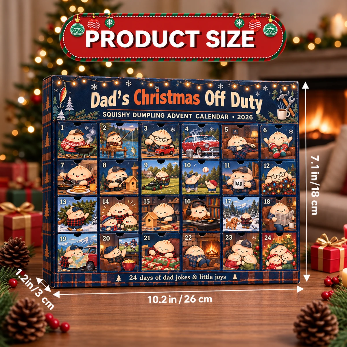Personalized Dad's Christmas Off Duty Squishy Dumpling Advent Calendar 2026 – Custom Name 24 Days Christmas Countdown Calendar, Cute Holiday Gift for Dad