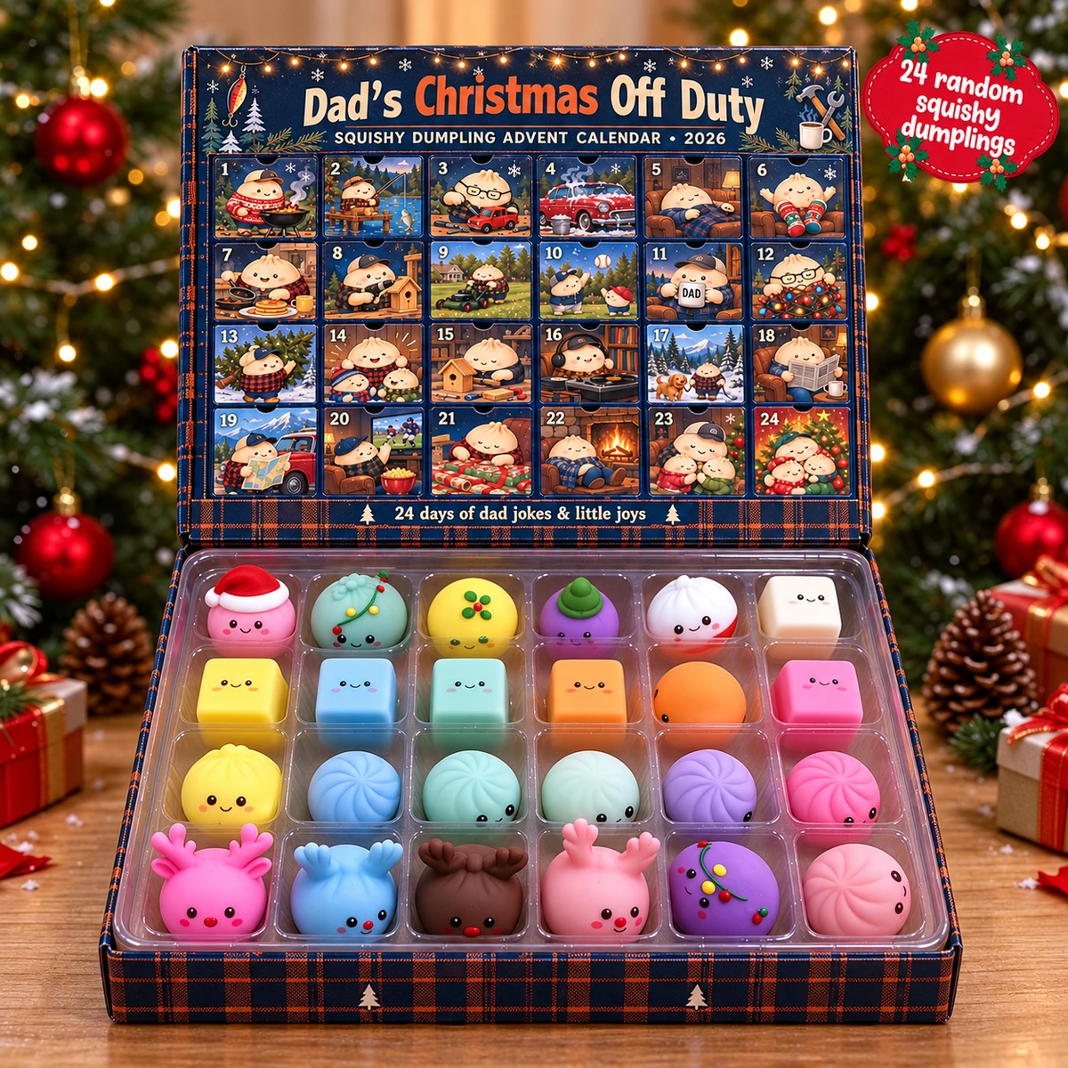 Personalized Dad's Christmas Off Duty Squishy Dumpling Advent Calendar 2026 – Custom Name 24 Days Christmas Countdown Calendar, Cute Holiday Gift for Dad