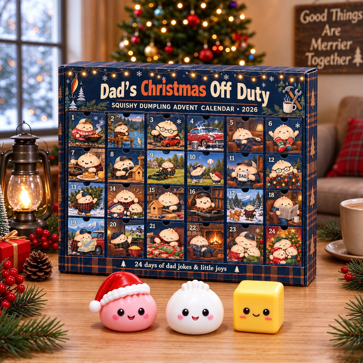 Personalized Dad's Christmas Off Duty Squishy Dumpling Advent Calendar 2026 – Custom Name 24 Days Christmas Countdown Calendar, Cute Holiday Gift for Dad