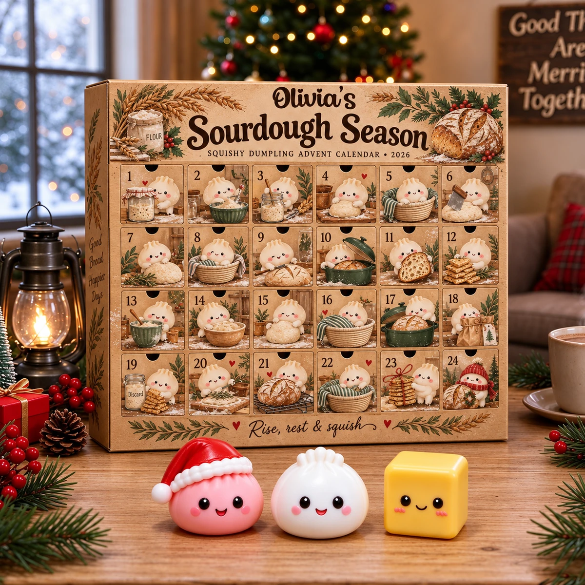 Personalized Dumpling Advent Calendar Custom Name – 24 Days Squishy Mystery Fidget Toys Christmas Countdown Gift for Kids