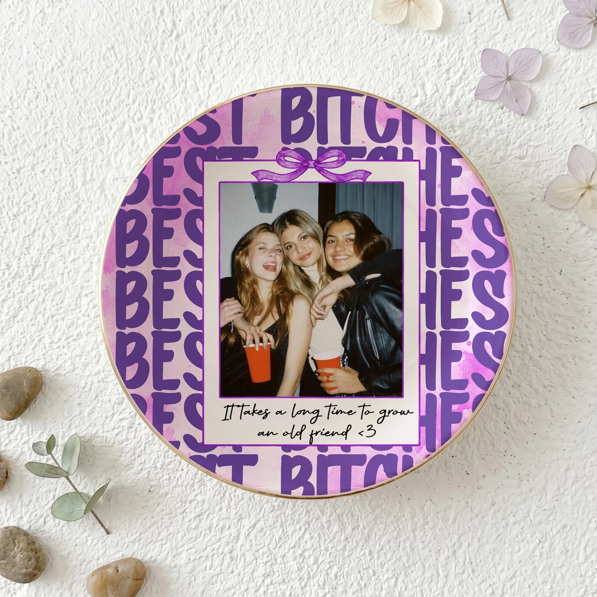 Personalized Photo & Text Trinket Tray – Custom Picture and Message Jewelry Dish, Best Friends & Sisters Keepsake Gift, Birthday Gift for BFF