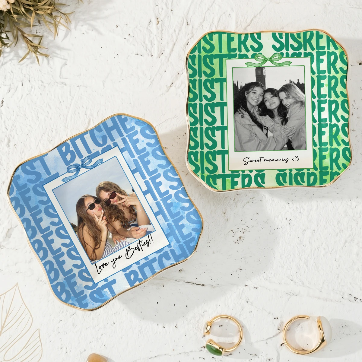 Personalized Photo & Text Trinket Tray – Custom Picture and Message Jewelry Dish, Best Friends & Sisters Keepsake Gift, Birthday Gift for BFF