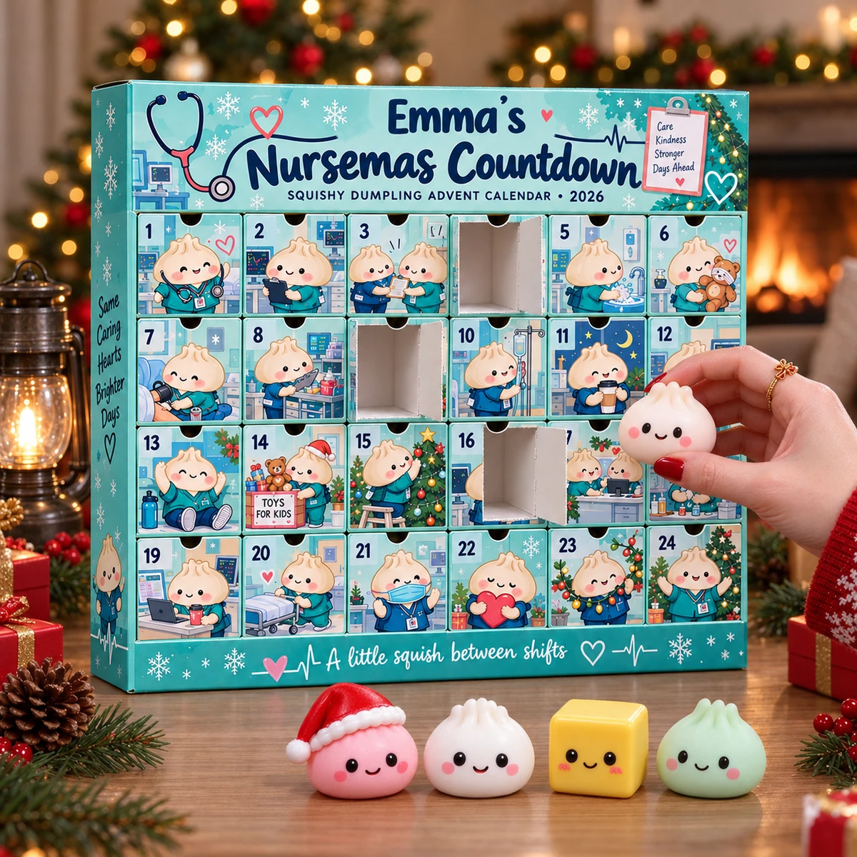 Personalized Nurse Christmas Squishy Dumpling Advent Calendar 2026 – Custom Name 24 Days Christmas Countdown Calendar, Cute Kawaii Stress Relief Toys, Holiday Gift for Nurses