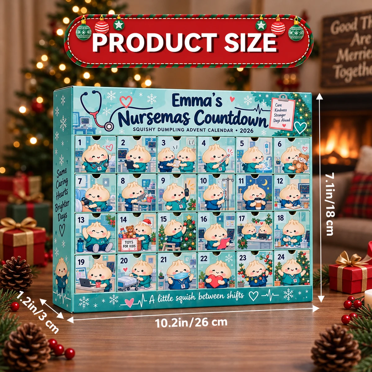 Personalized Nurse Christmas Squishy Dumpling Advent Calendar 2026 – Custom Name 24 Days Christmas Countdown Calendar, Cute Kawaii Stress Relief Toys, Holiday Gift for Nurses