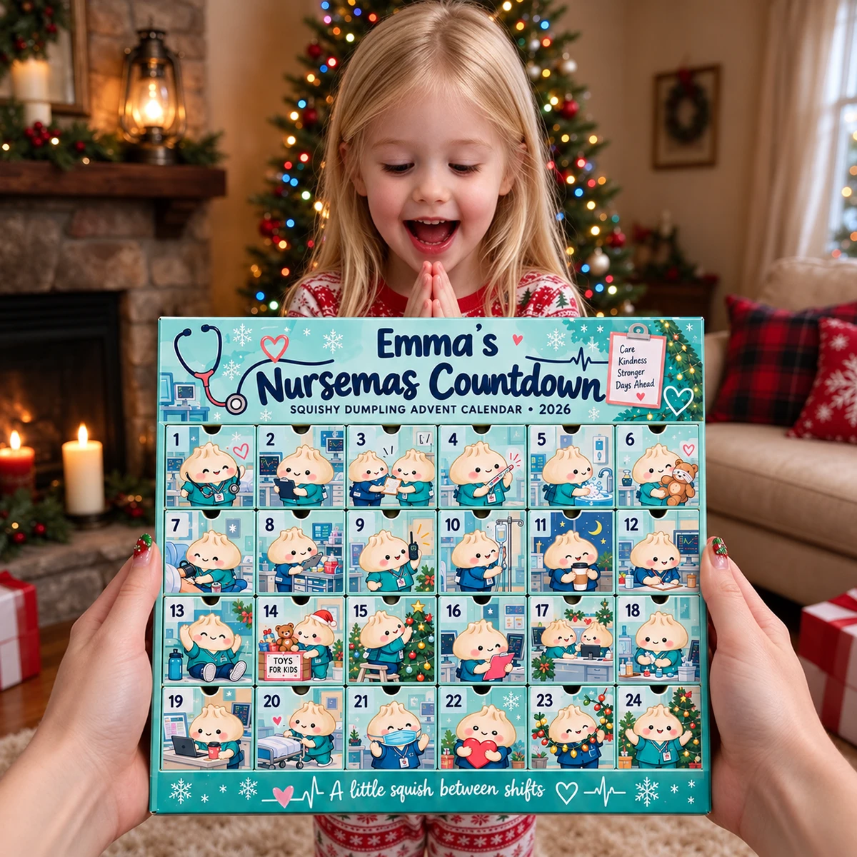 Personalized Nurse Christmas Squishy Dumpling Advent Calendar 2026 – Custom Name 24 Days Christmas Countdown Calendar, Cute Kawaii Stress Relief Toys, Holiday Gift for Nurses
