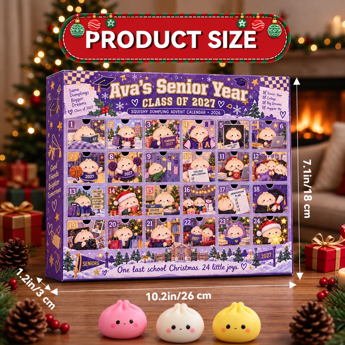 Cute Squishy Dumpling Toys - Custom Name Senior Year Advent Calendar