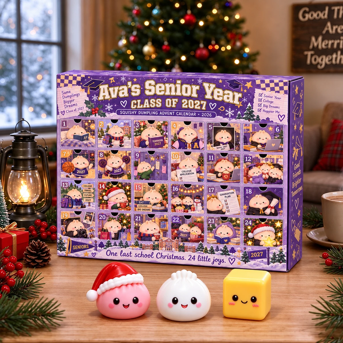 Cute Squishy Dumpling Toys - Custom Name Senior Year Advent Calendar