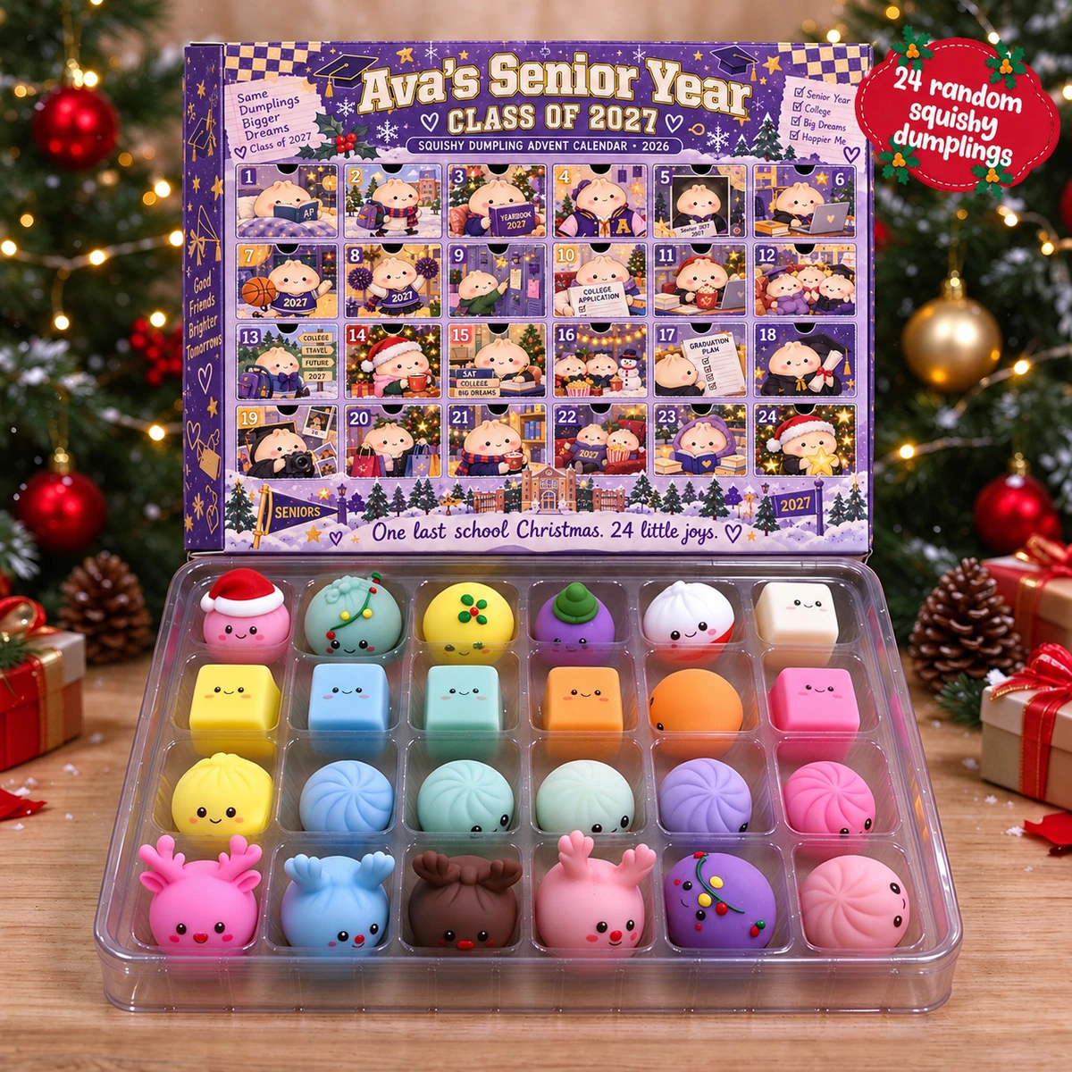 Cute Squishy Dumpling Toys - Custom Name Senior Year Advent Calendar