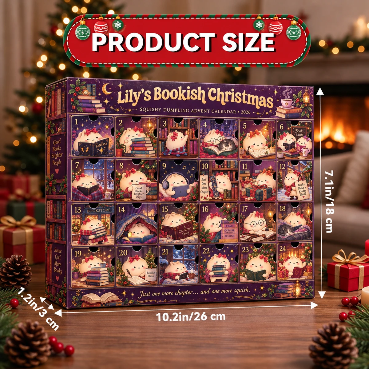 Custom Name Bookish Dumpling Advent Calendar, Squishy Christmas Countdown, 24 Day Kawaii Reader Calendar, Book Lover Holiday Gift