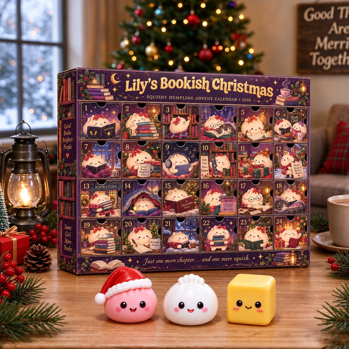 Custom Name Bookish Dumpling Advent Calendar, Squishy Christmas Countdown, 24 Day Kawaii Reader Calendar, Book Lover Holiday Gift