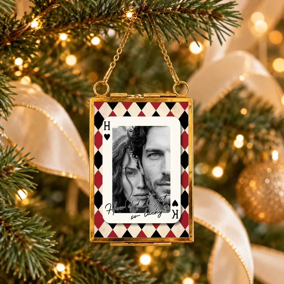 Personalized Frame Christmas Ornament Custom Couple Photo – Romantic Photo Keepsake Holiday Tree Decor Gift for Couples