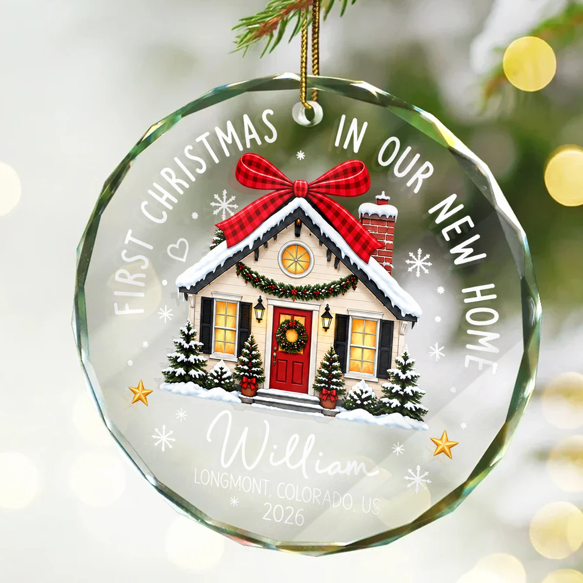 Personalized First Christmas in Our New Home Glass Ornament – Custom Name, Location & Year Christmas Tree Decoration, New Homeowner Housewarming Gift
