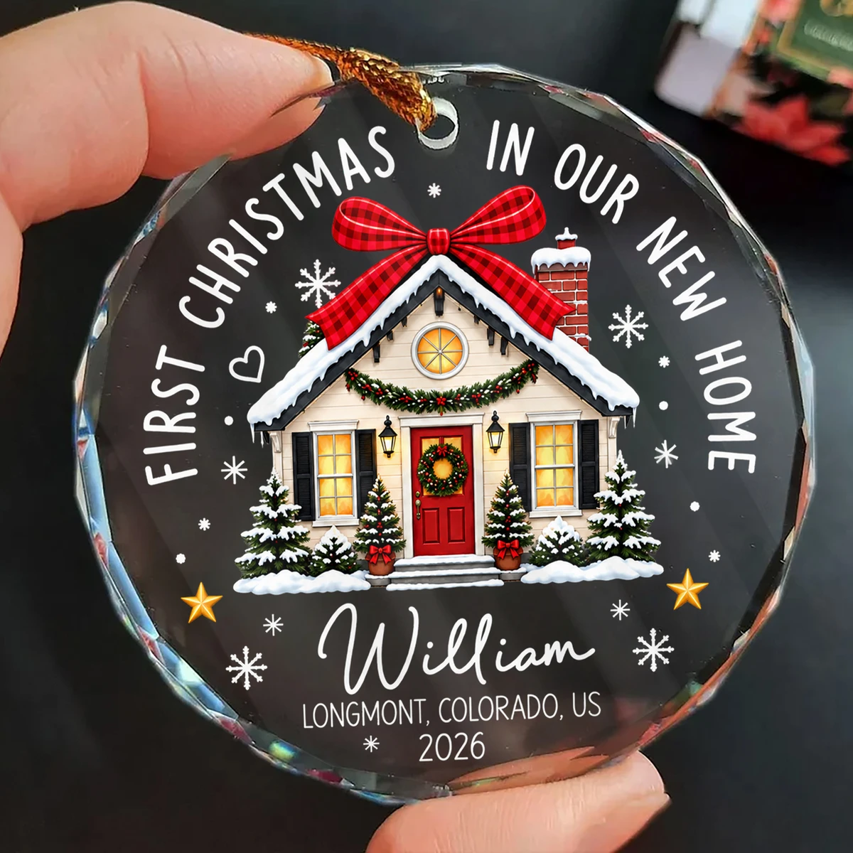 Personalized First Christmas in Our New Home Glass Ornament – Custom Name, Location & Year Christmas Tree Decoration, New Homeowner Housewarming Gift