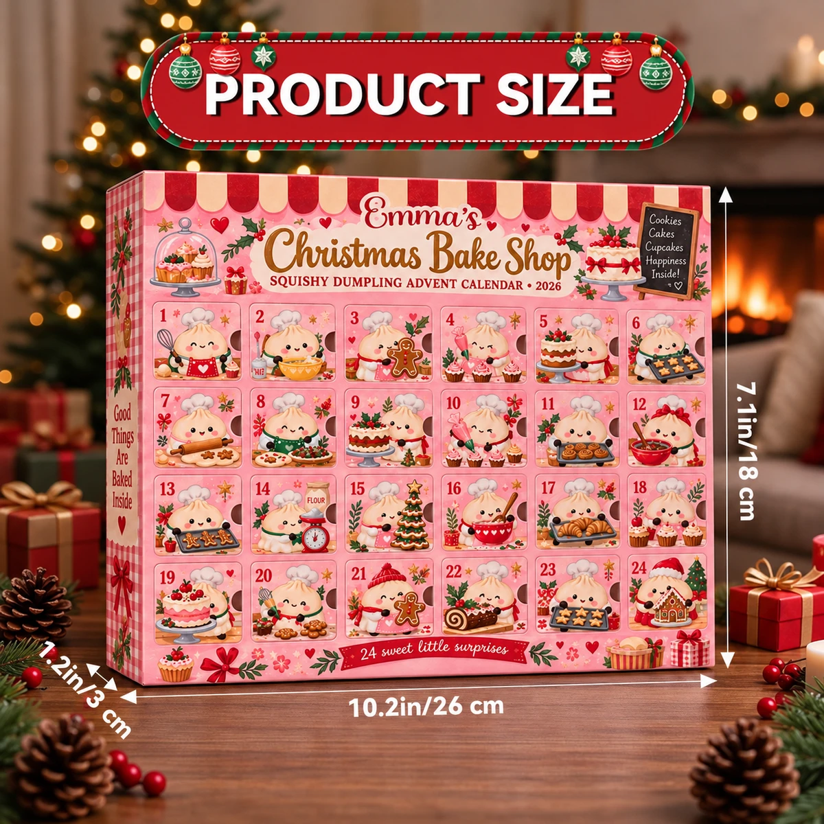 Personalized Dumpling Advent Calendar Custom Name – Christmas Baking Theme, 24 Days of Squishy Mystery Toys Holiday Countdown Gift