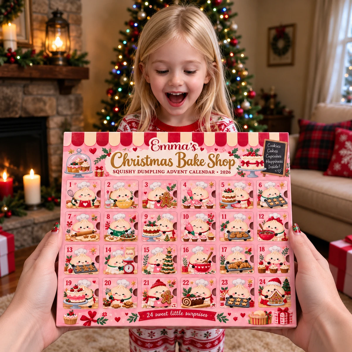 Personalized Dumpling Advent Calendar Custom Name – Christmas Baking Theme, 24 Days of Squishy Mystery Toys Holiday Countdown Gift