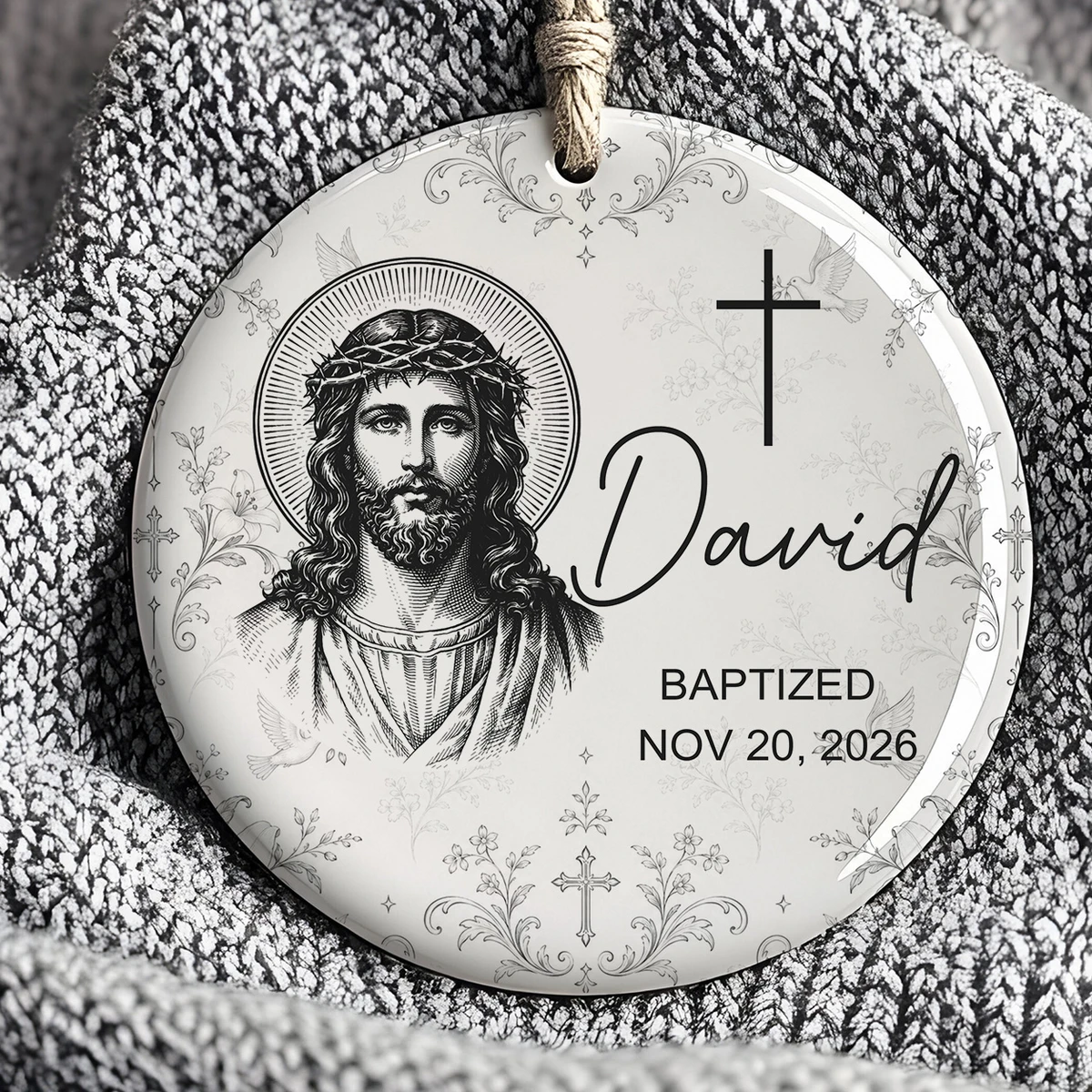 Custom Name & Date Baptism Glass Ornament, Personalized Christian Christmas Tree Decor, Jesus Mary Sacred Heart Keepsake, Religious Gift
