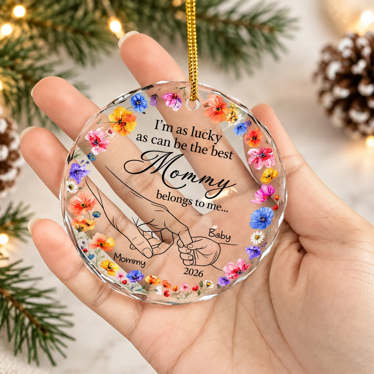 Mommy Belongs to Me Quote - Personalized Round Glass Christmas Ornament