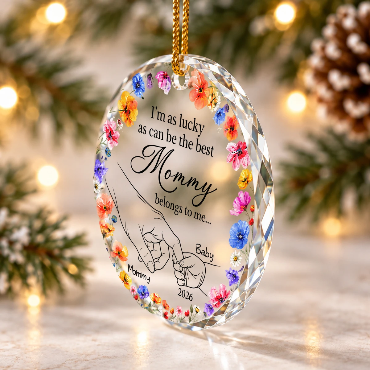 Mommy Belongs to Me Quote - Personalized Round Glass Christmas Ornament