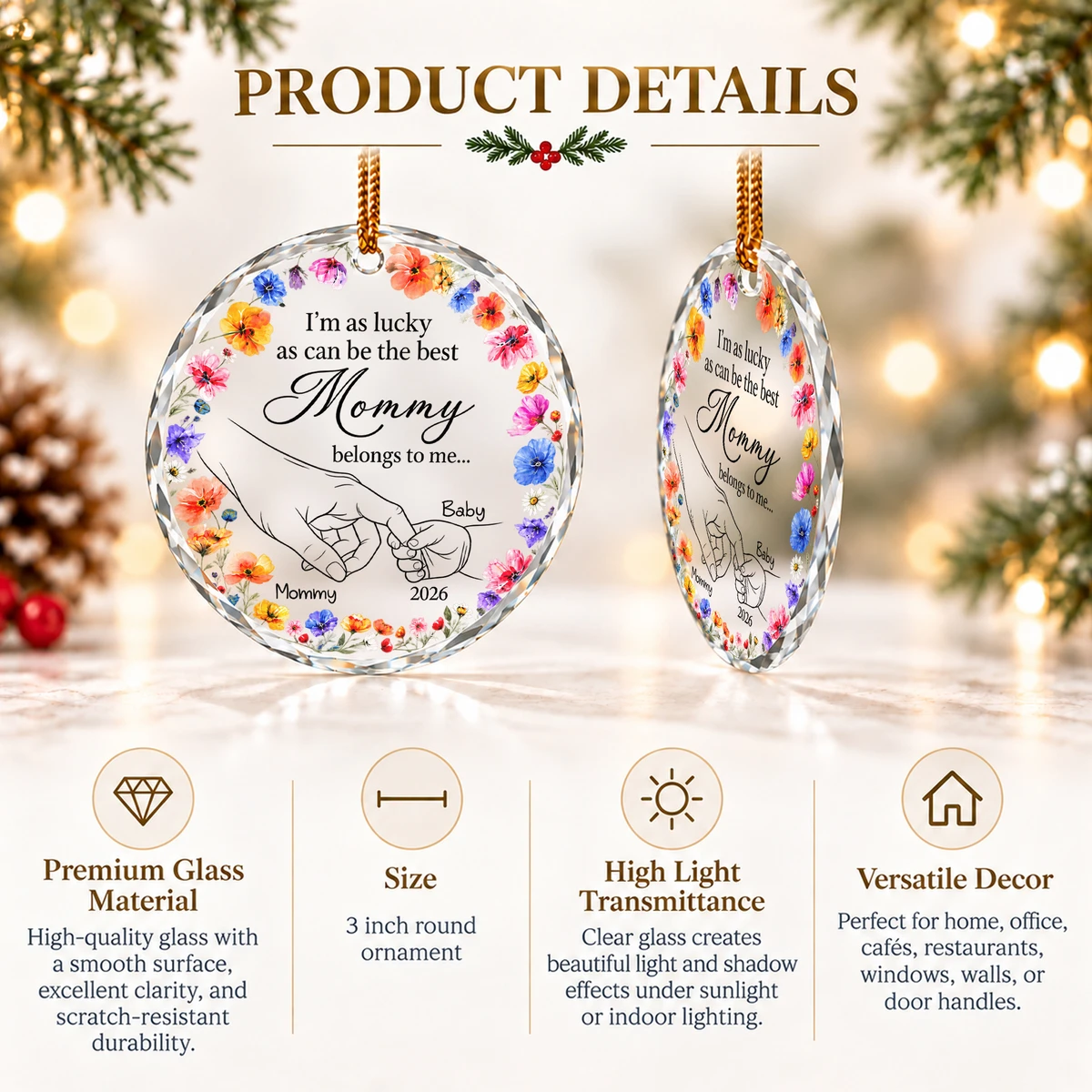 Mommy Belongs to Me Quote - Personalized Round Glass Christmas Ornament