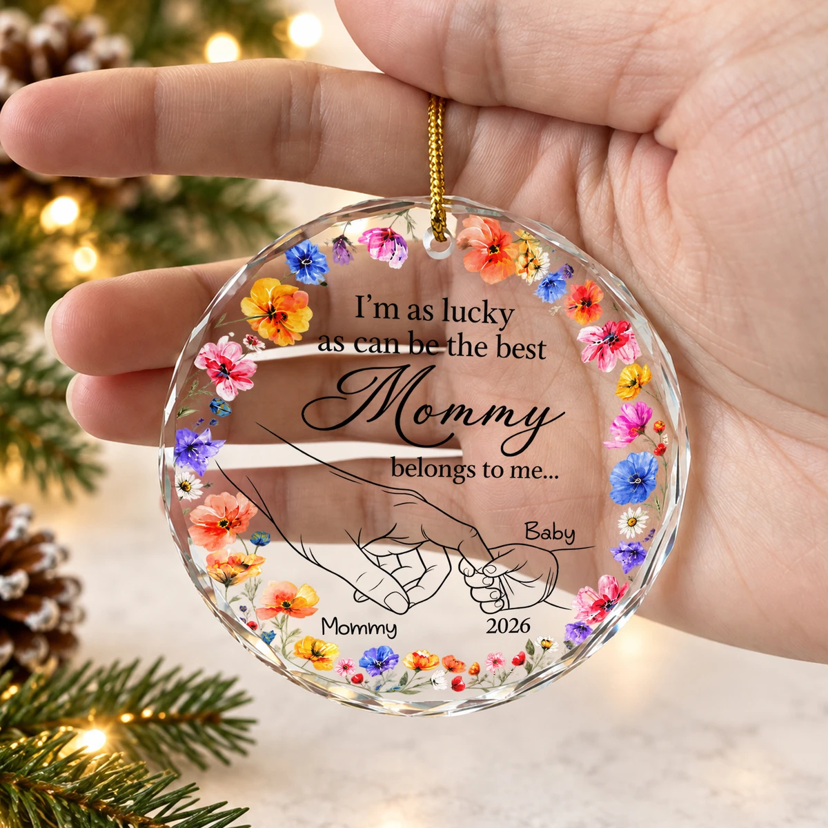 Mommy Belongs to Me Quote - Personalized Round Glass Christmas Ornament