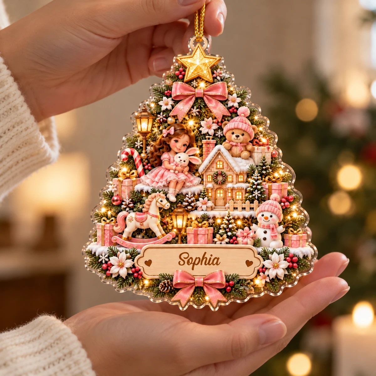 Personalized Girl Christmas Ornament, Custom Name Acrylic Tree Ornament, Pink Toy Christmas Keepsake, Holiday Gift for Daughter 2026