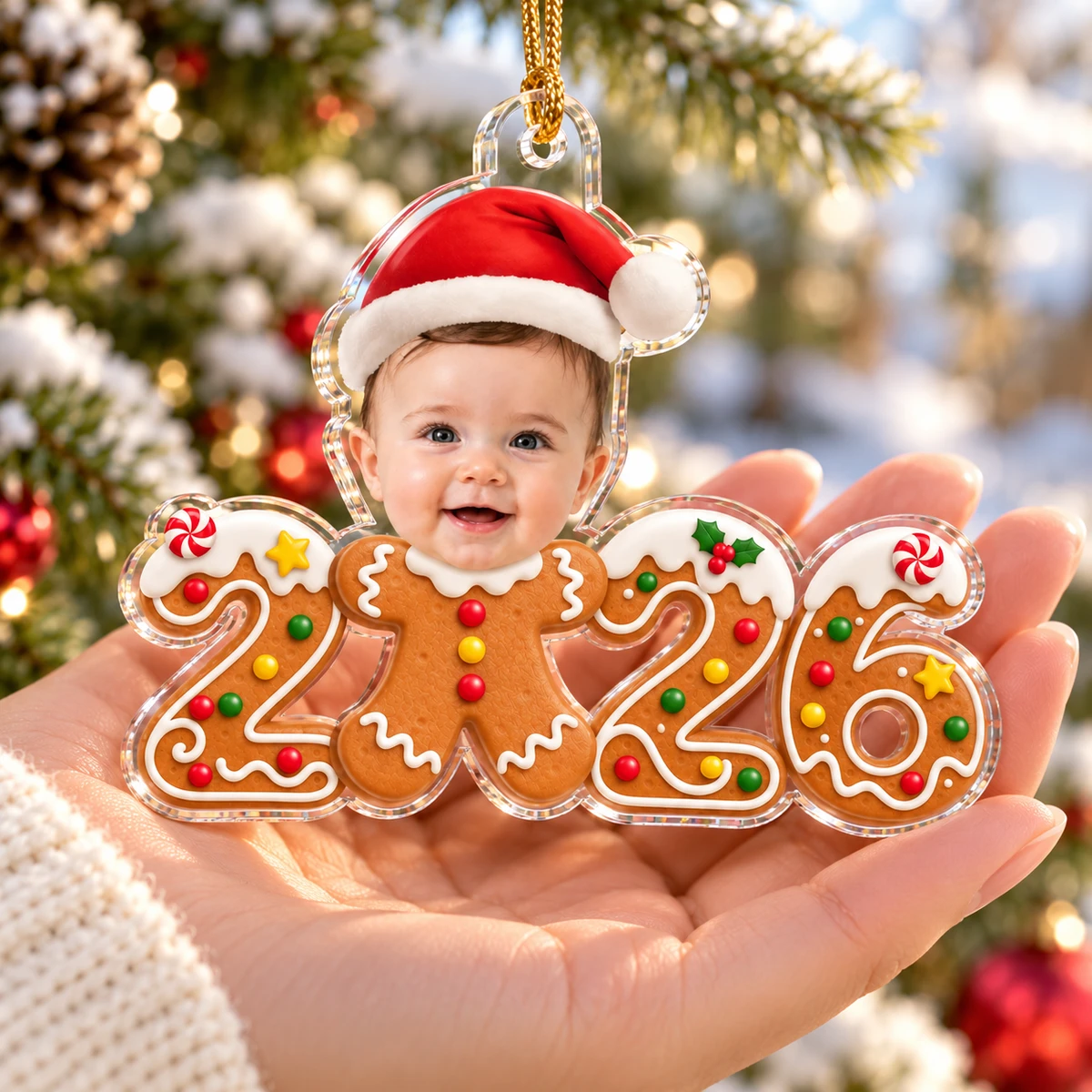 Personalized Shaped Acrylic Christmas Ornament Custom Photo – Baby’s First Christmas 2026 Gingerbread Keepsake Holiday Tree Decor Gift
