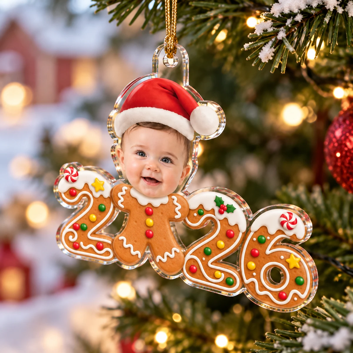 Personalized Shaped Acrylic Christmas Ornament Custom Photo – Baby’s First Christmas 2026 Gingerbread Keepsake Holiday Tree Decor Gift