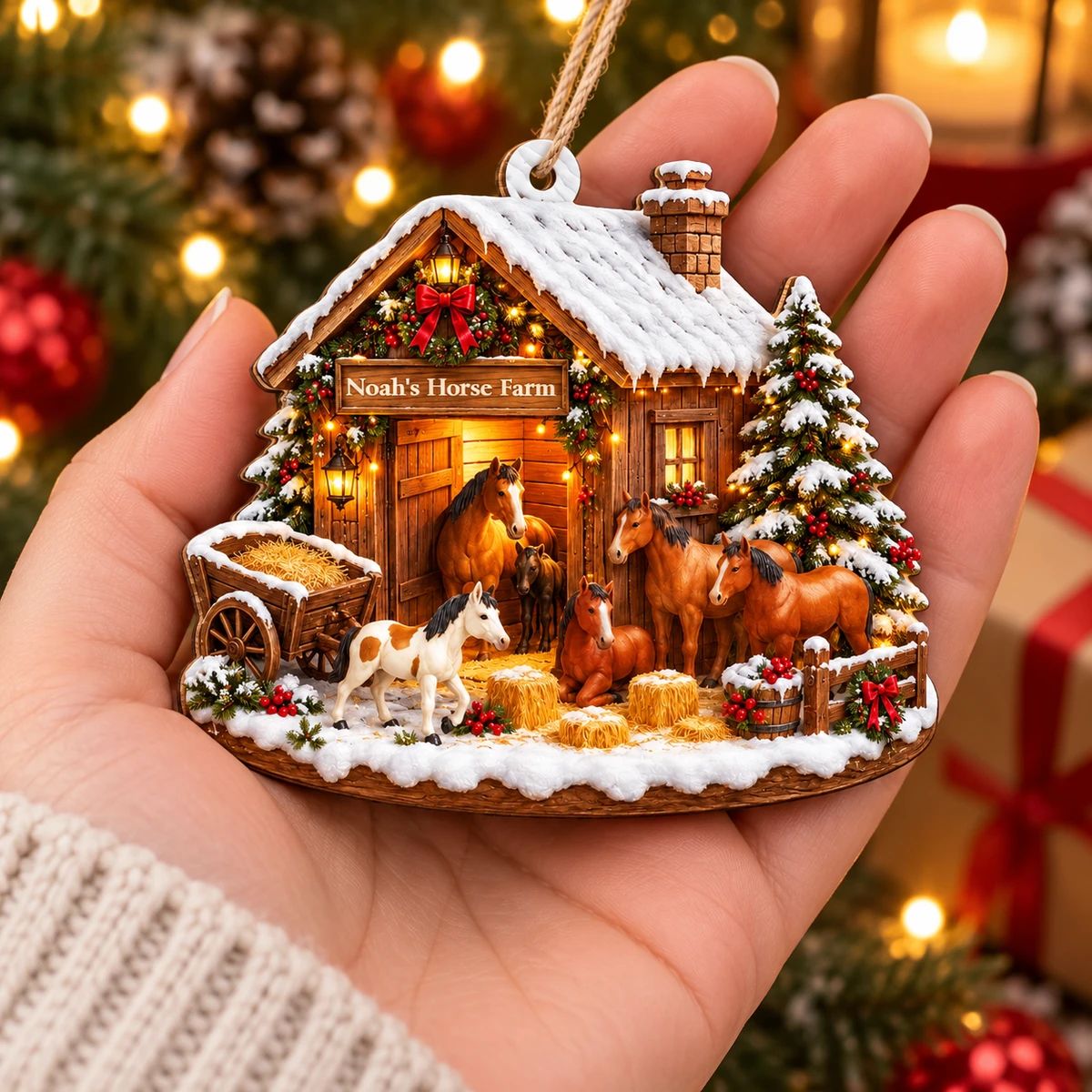 Personalized Shaped Wooden Christmas Ornament Custom Name – Horse Farm Holiday Keepsake, Rustic Christmas Tree Decor Gift