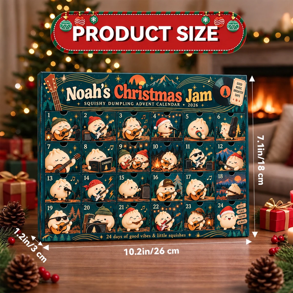 Personalized Dumpling Advent Calendar Custom Name – Christmas Music Theme, 24 Days of Squishy Mystery Fidget Toys Holiday Countdown Gift