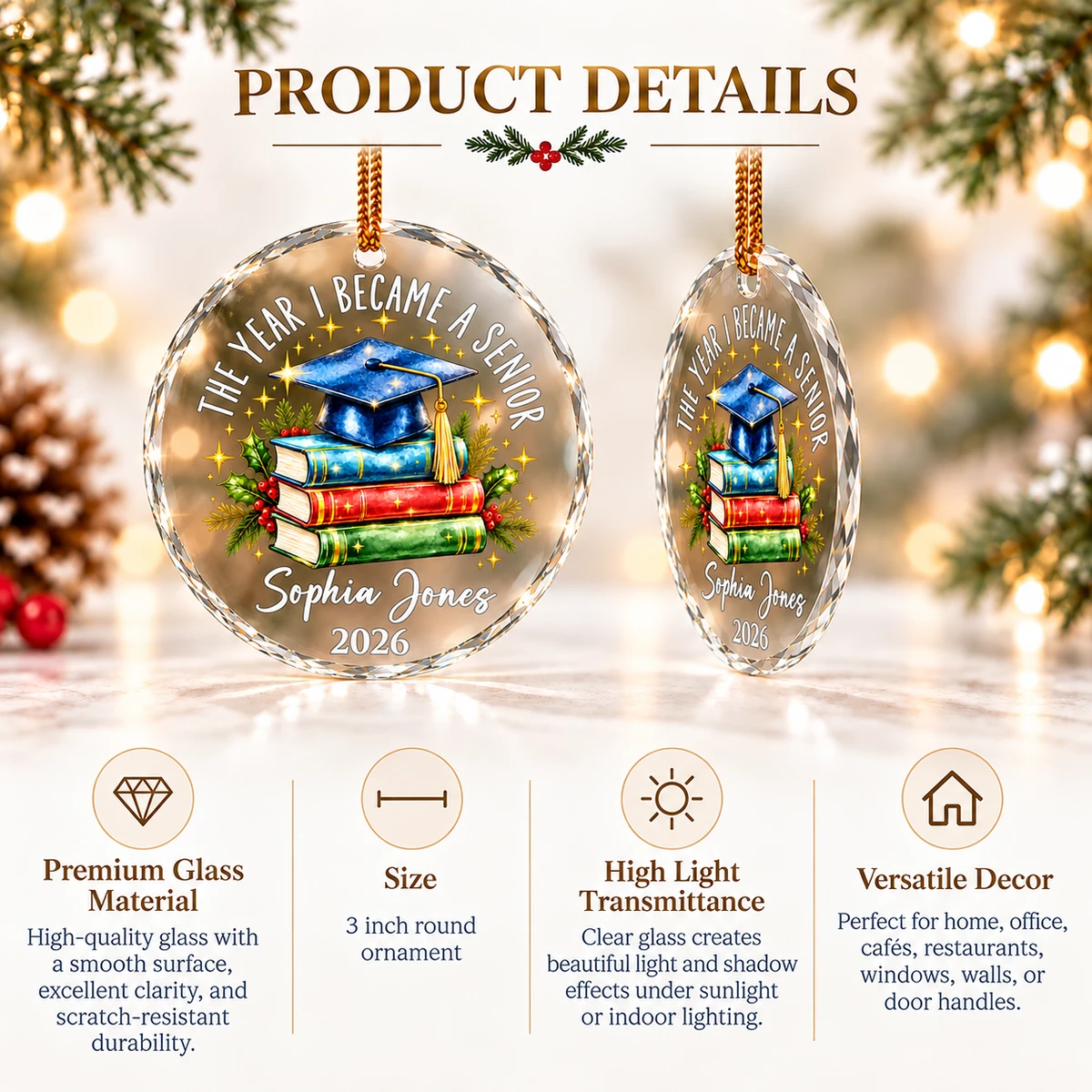 The Year I Became a Senior - Custom Senior Year Glass Ornament