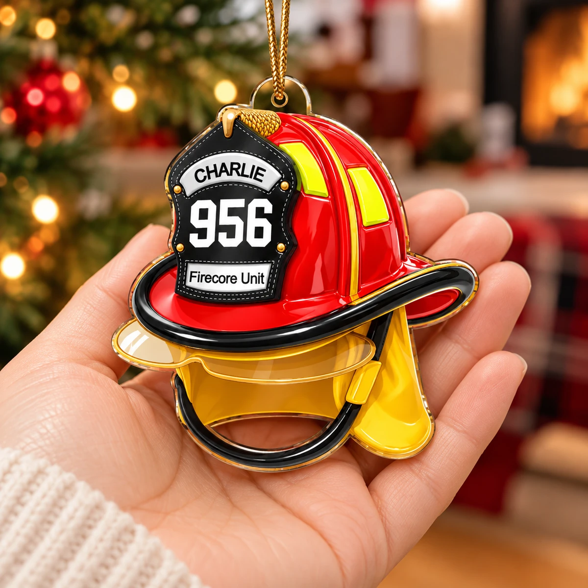 Personalized Firefighter Helmet Acrylic Christmas Ornament Custom Name – Firefighter Holiday Keepsake, Christmas Tree Decor Gift