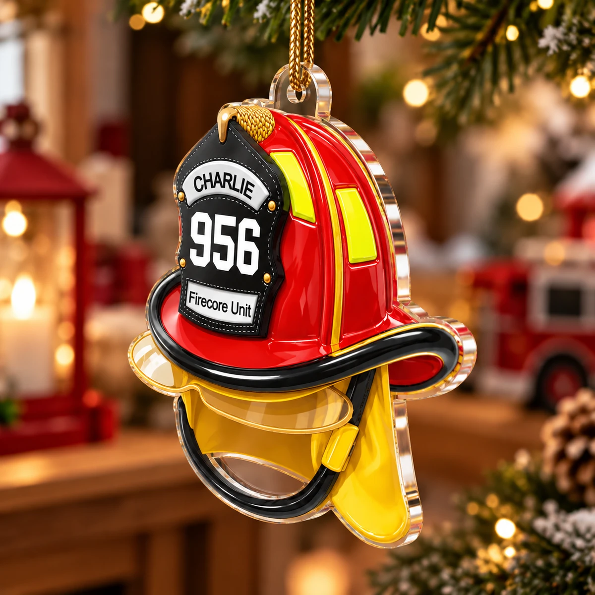 Personalized Firefighter Helmet Acrylic Christmas Ornament Custom Name – Firefighter Holiday Keepsake, Christmas Tree Decor Gift