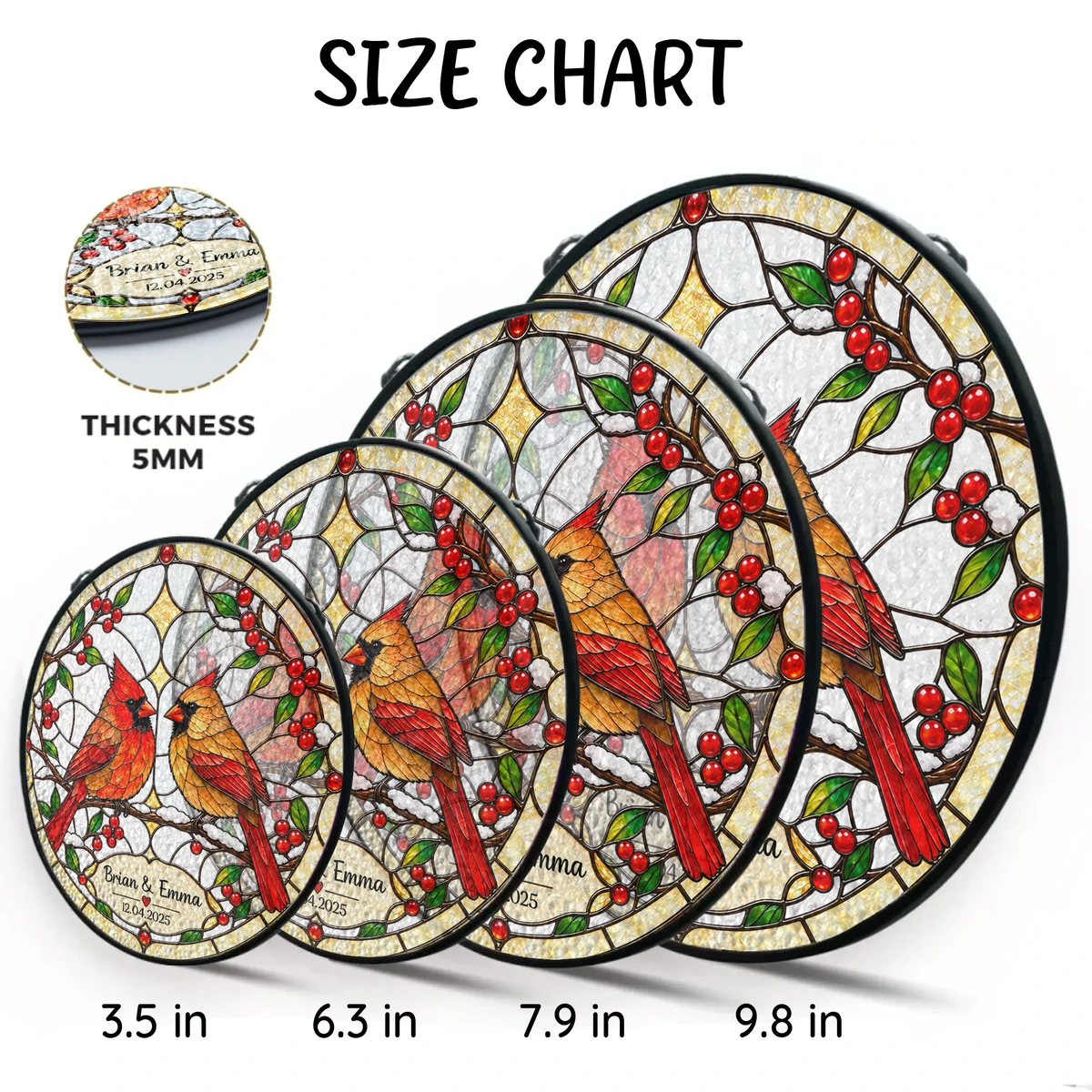 Personalized Stained Glass Cardinal Suncatcher, Custom Couple Names and Special Date