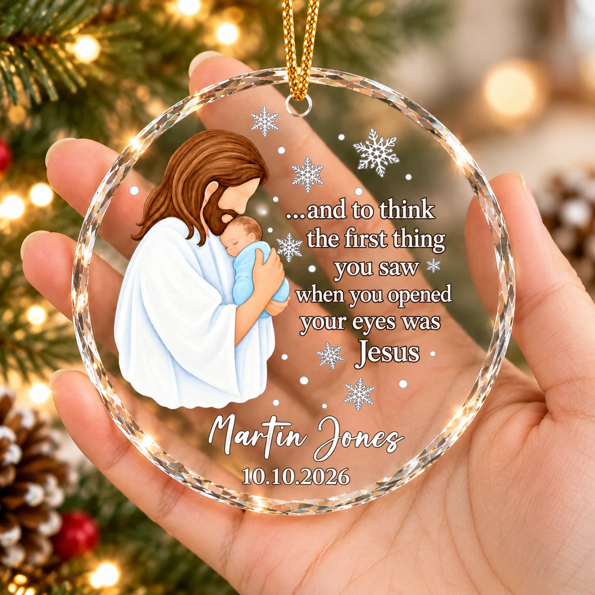 Baby's First Christmas in Heaven Glass Ornament, Personalized Baby Name and Date, Religious Memorial Keepsake