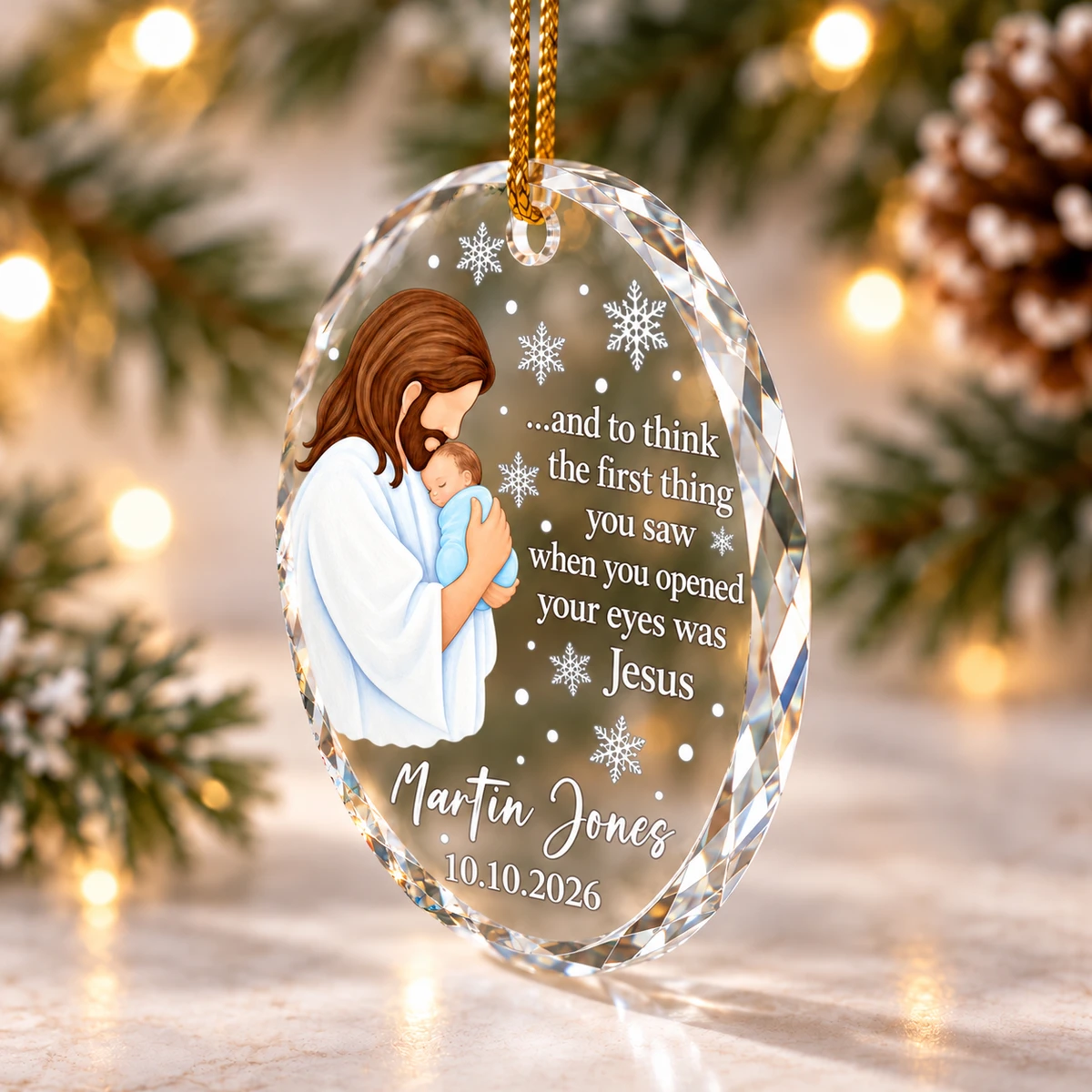 Baby's First Christmas in Heaven Glass Ornament, Personalized Baby Name and Date, Religious Memorial Keepsake