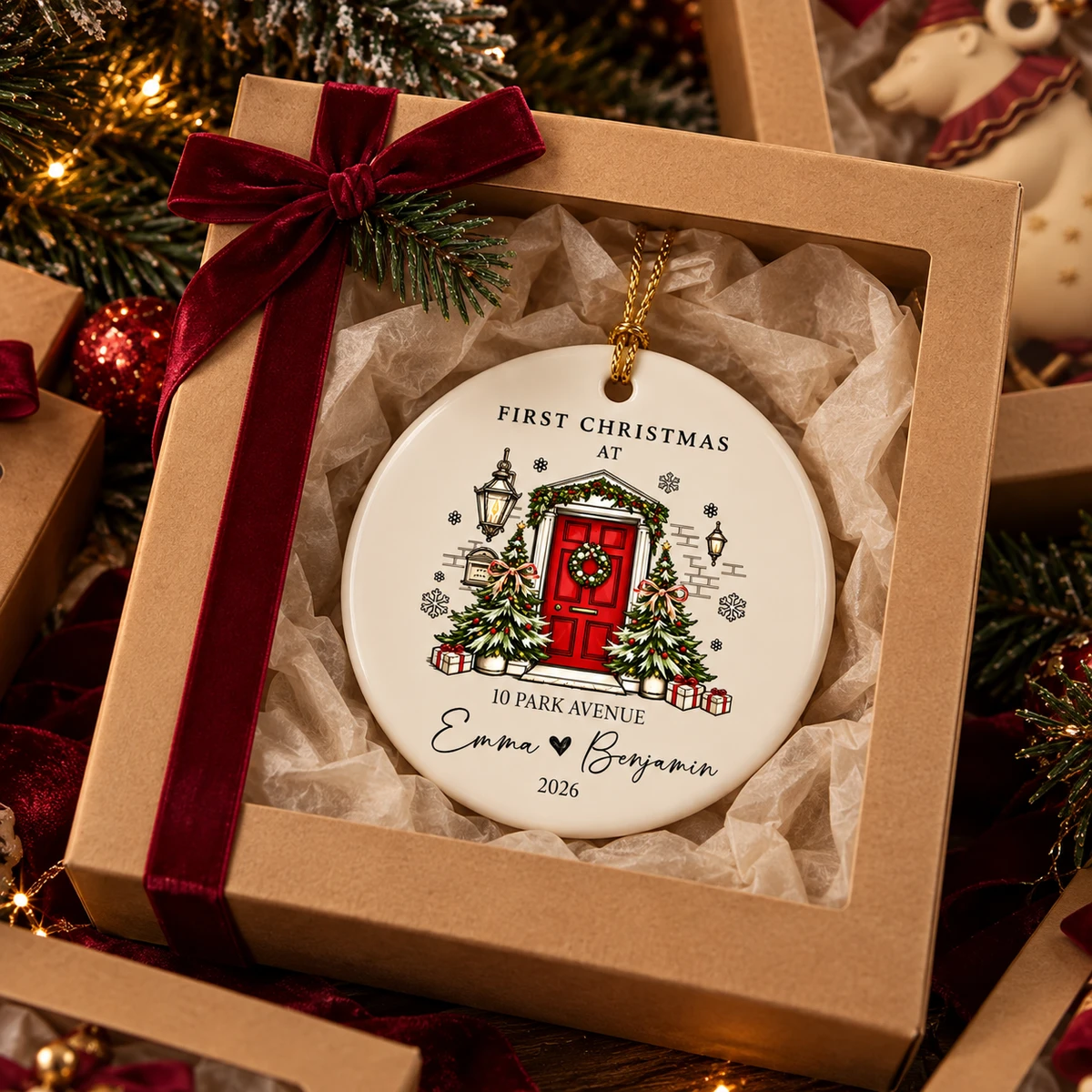 Our First Christmas Here Personalized Ornament, Custom Names & Year, New Home Keepsake, Couple Christmas Gift