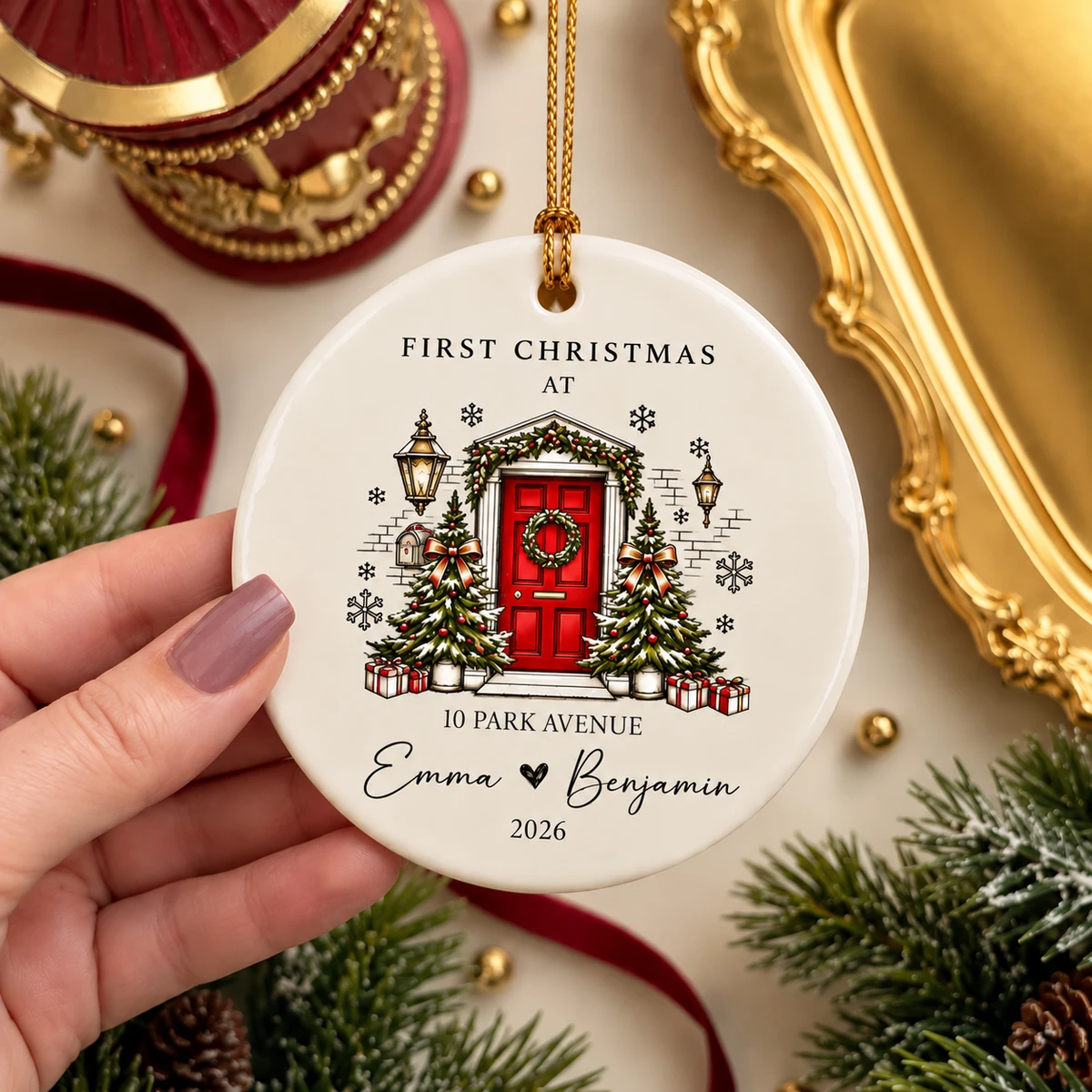 Our First Christmas Here Personalized Ornament, Custom Names & Year, New Home Keepsake, Couple Christmas Gift