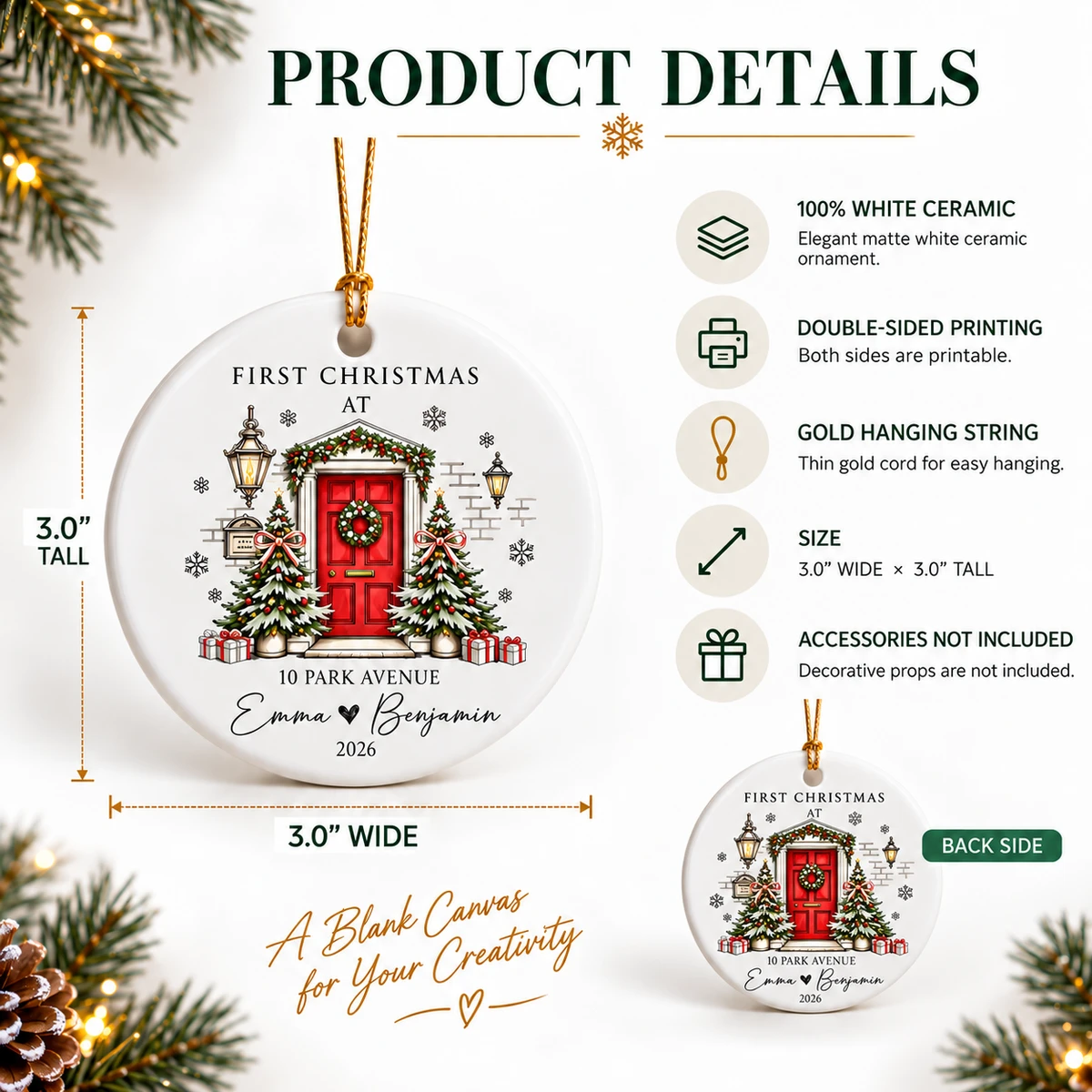 Our First Christmas Here Personalized Ornament, Custom Names & Year, New Home Keepsake, Couple Christmas Gift