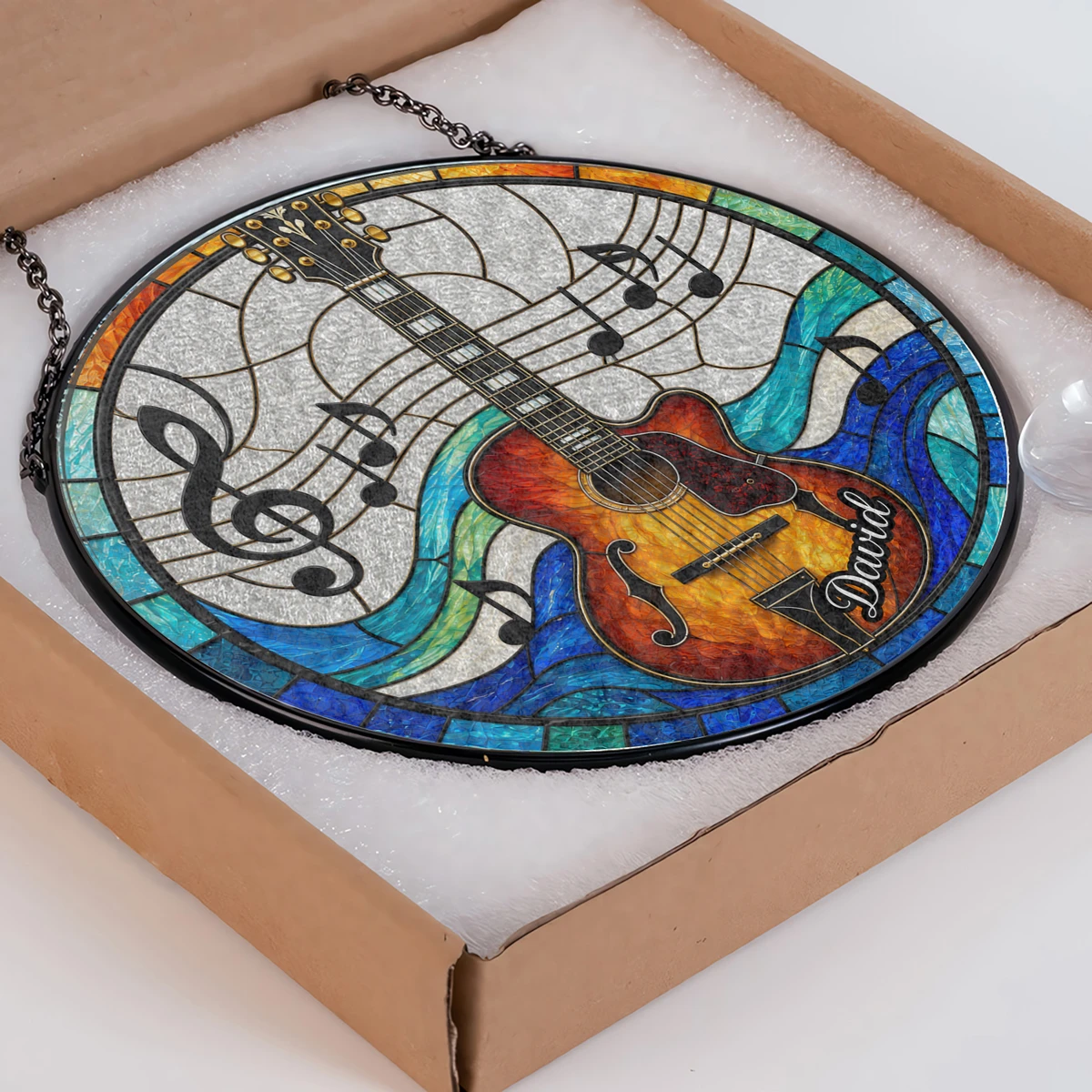 Personalized Guitar Stained Glass Suncatcher – Custom Name Music Window Hanging Ornament, Guitar Lover Gift, Musician Gift