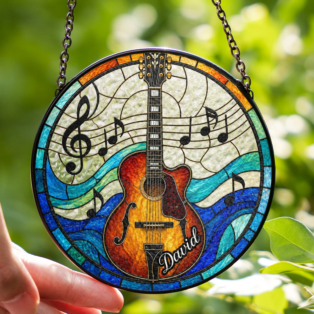 Personalized Guitar Stained Glass Suncatcher – Custom Name Music Window Hanging Ornament, Guitar Lover Gift, Musician Gift
