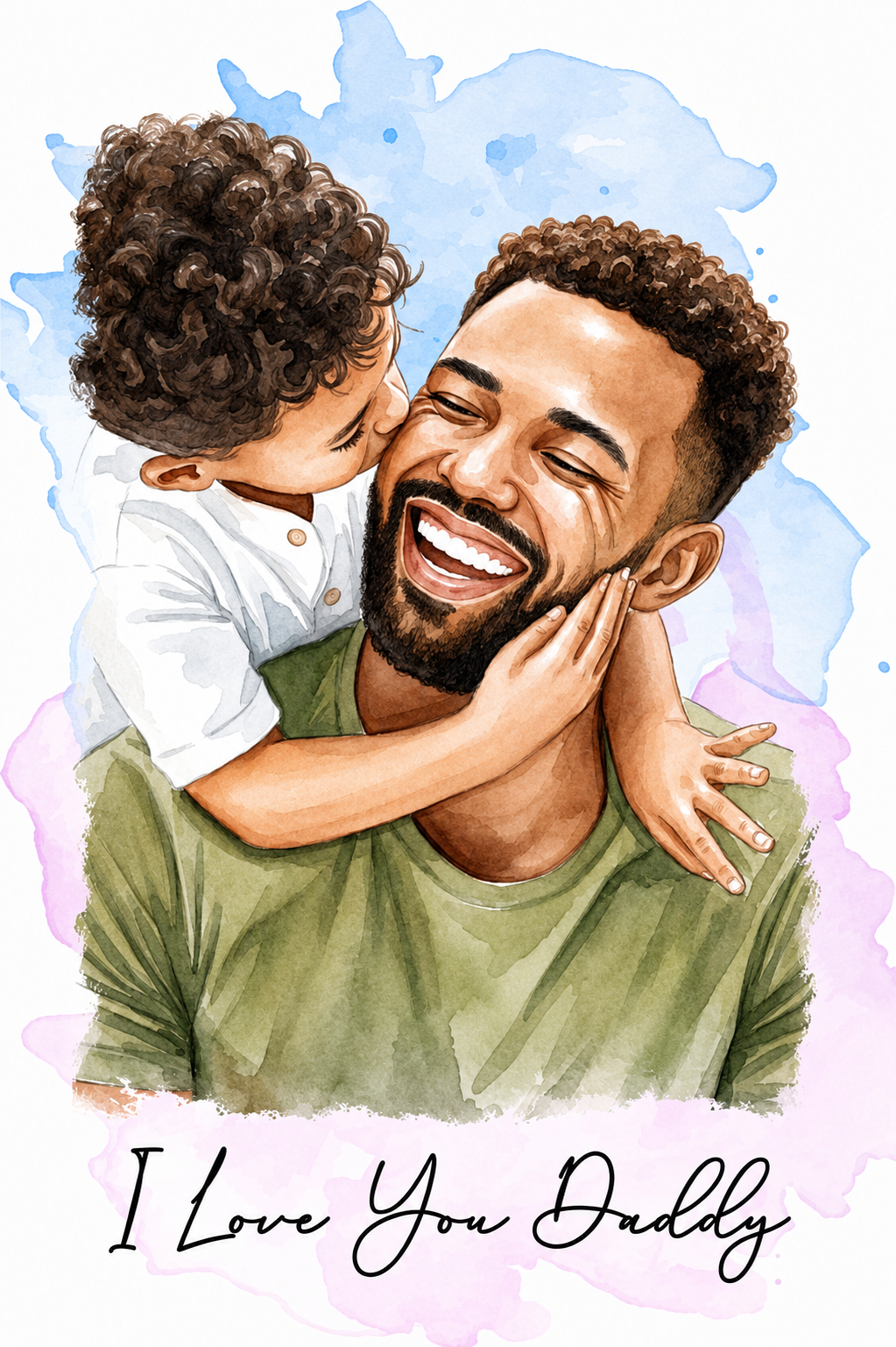 Custom Photo Realistic Watercolor Art I Love You Dad Grandpa - Personalized Poster