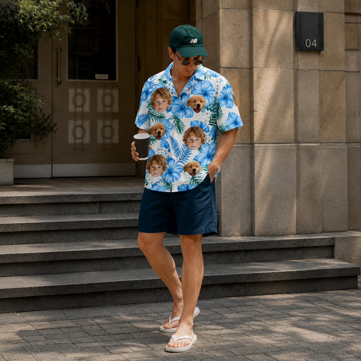 Tropical Floral Hawaiian Shirt with Personalized, Custom Face Photo Shirt, Upload Pet or Human Portrait